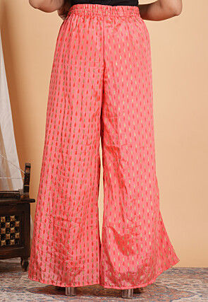 Block Printed Chinon Crepe Palazzo in Peach