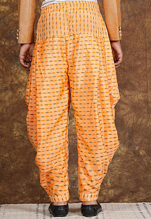 Block Printed Chinon Silk Patiyala in Peach