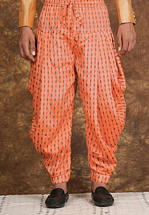 Block Printed Chinon Silk Patiyala in Peach