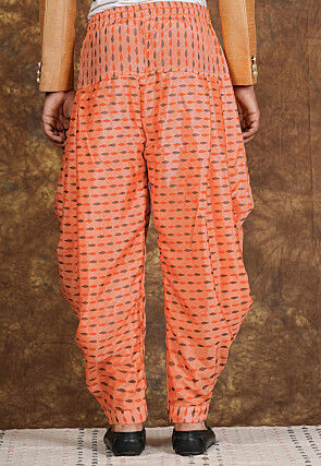 Block Printed Chinon Silk Patiyala in Peach