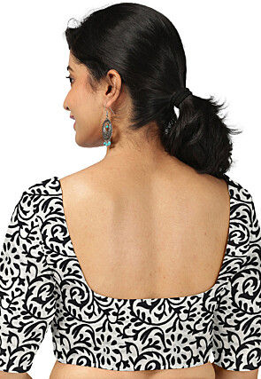 Block Printed Cotton Blouse in Black and White