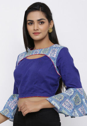 Block Printed Cotton Blouse in Blue