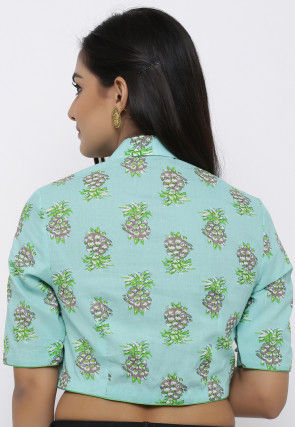 Block Printed Cotton Blouse in Sea Green