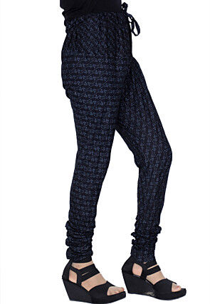 Block Printed Cotton Churidar in Black