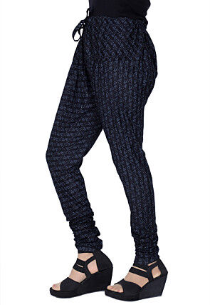 Block Printed Cotton Churidar in Black