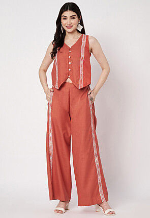 Block Printed Cotton Co Ord Set in Orange