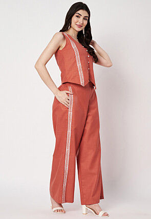 Block Printed Cotton Co Ord Set in Orange