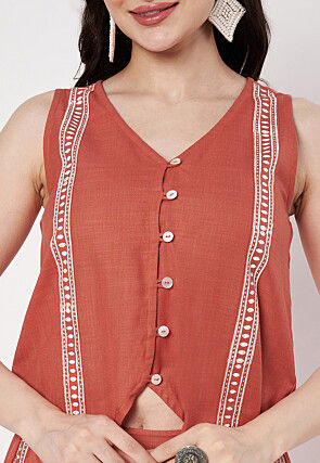 Block Printed Cotton Co Ord Set in Orange