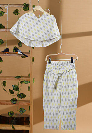Block Printed Cotton Co Ord Set in White