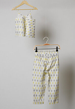 Block Printed Cotton Co Ord Set in White