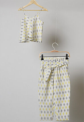 Block Printed Cotton Co Ord Set in White