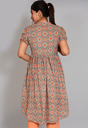 Block Printed Cotton High Low Tunic in Grey