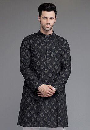 Block Printed Cotton Kurta in Black