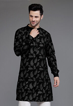 Block Printed Cotton Kurta in Black
