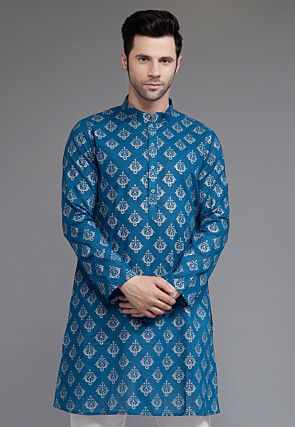 Block Printed Cotton Kurta in Blue