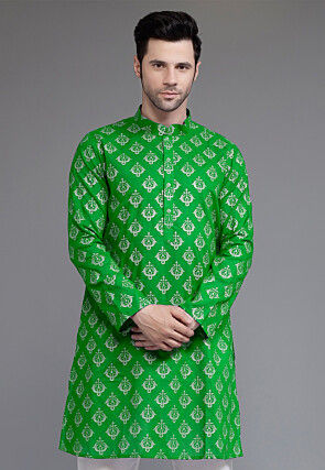 Block Printed Cotton Kurta in Light Green