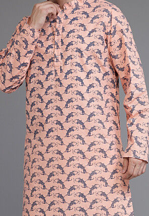 Block Printed Cotton Kurta in Peach