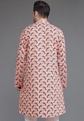 Block Printed Cotton Kurta in Peach
