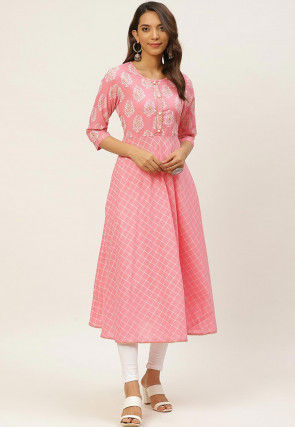 Block Printed Cotton Kurta in Pink
