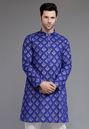 Block Printed Cotton Kurta in Royal Blue