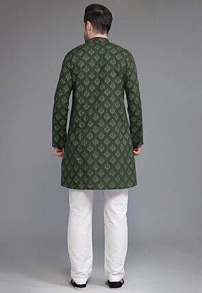 Block Printed Cotton Kurta Set in Dusty Green