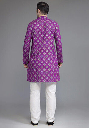 Block Printed Cotton Kurta Set in Purple