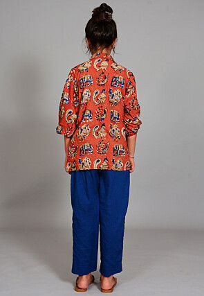 Block Printed Cotton Long Top Set in Rust