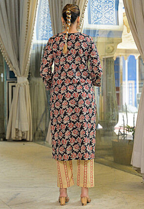 Block Printed Cotton Pakistani Suit in Black