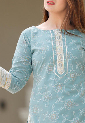 Block Printed Cotton Pakistani Suit in Blue