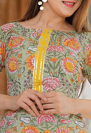 Block Printed Cotton Pakistani Suit in Dusty Green