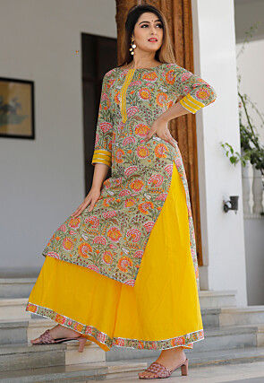 Block Printed Cotton Pakistani Suit in Dusty Green