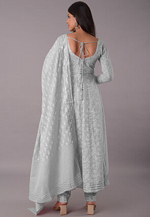 Block Printed Cotton Pakistani Suit in Grey