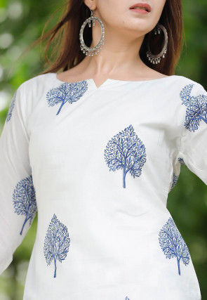 Block Printed Cotton Pakistani Suit in Off White
