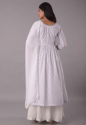 Block Printed Cotton Pakistani Suit in Off White
