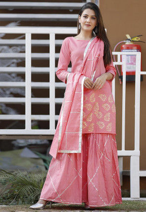 Block Printed Cotton Pakistani Suit in Pink