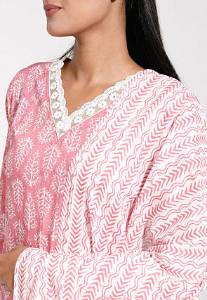 Block Printed Cotton Pakistani Suit in Pink