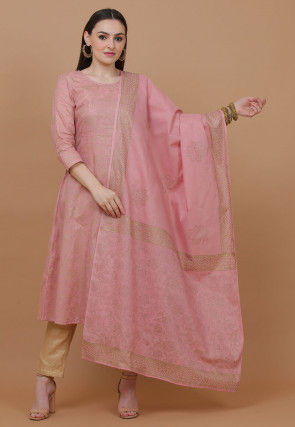 Block Printed Cotton Pakistani Suit in Pink