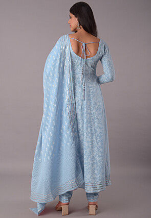 Block Printed Cotton Pakistani Suit in Sky Blue