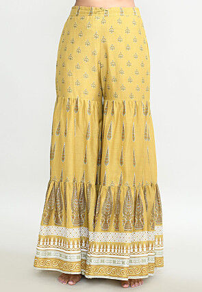 Block Printed Cotton Pakistani Suit in Yellow