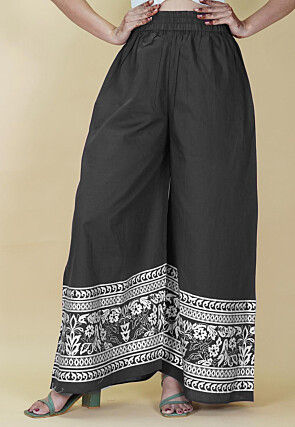 Block Printed Cotton Palazzo in Grey