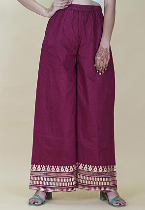 Block Printed Cotton Palazzo in Maroon