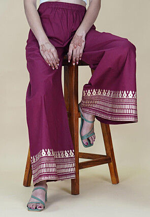 Block Printed Cotton Palazzo in Maroon