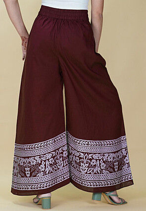 Block Printed Cotton Palazzo in Maroon