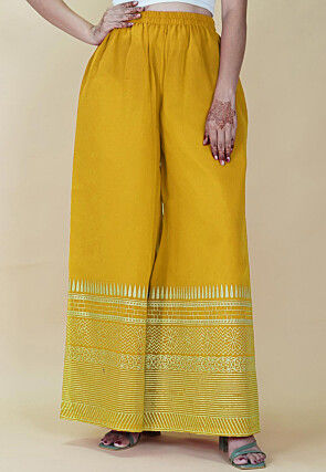 Block Printed Cotton Palazzo in Mustard