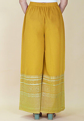 Block Printed Cotton Palazzo in Mustard