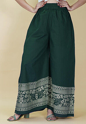 Block Printed Cotton Palazzo in Teal Green