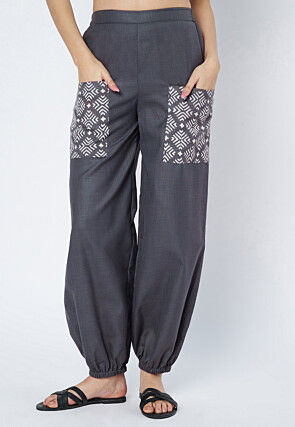 Block Printed Cotton Harem Pant in Grey