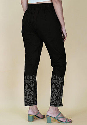 Block Printed Cotton Pant inBlack