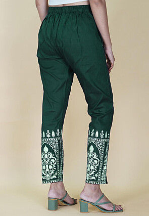 Block Printed Cotton Pant inTeal Green