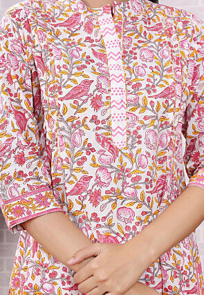 Block Printed Cotton Punjabi Suit in Off White